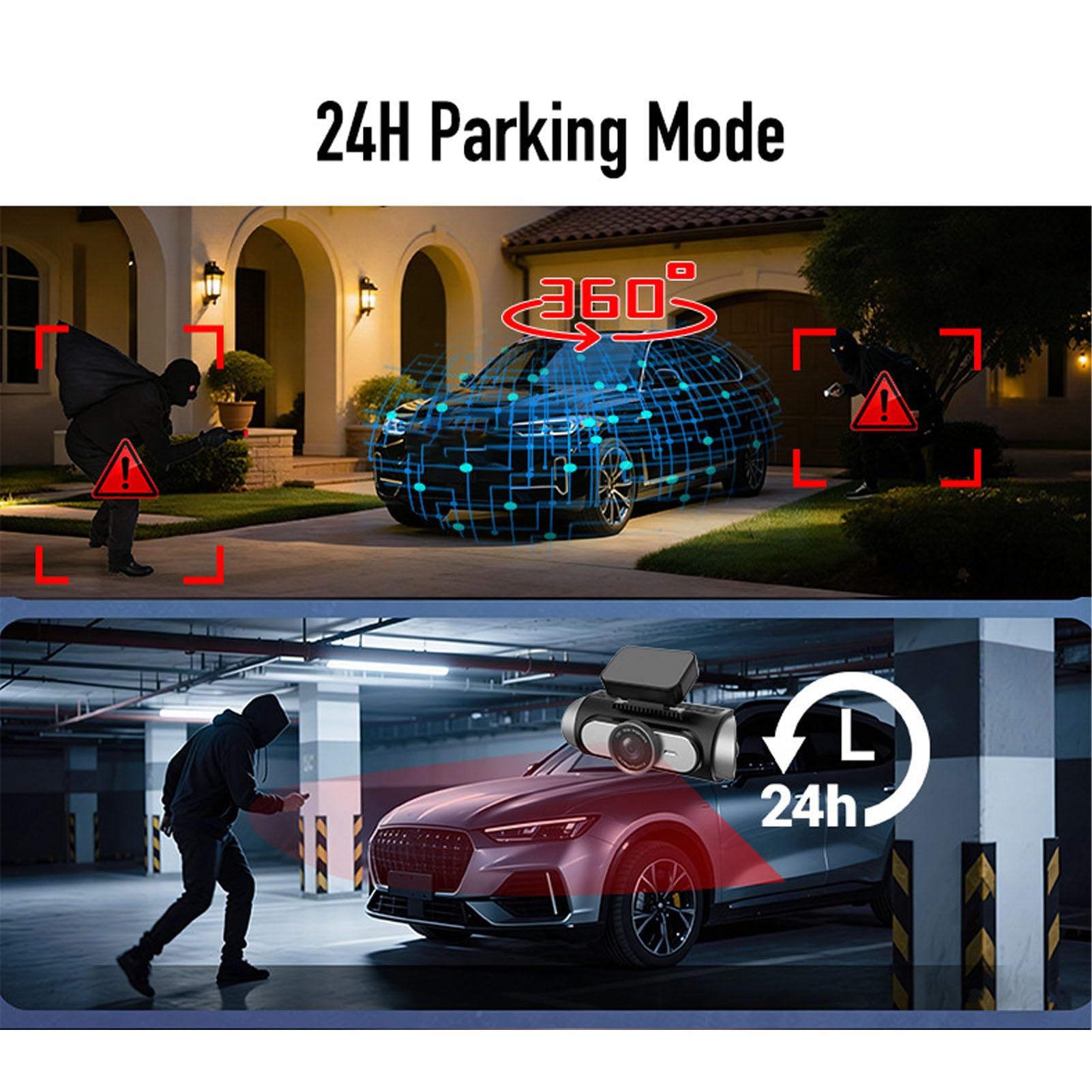 VBESTLIFE Cámara de Salpicadero 4K, DVR para Coche con Visión Nocturna Delantera y Trasera de 4 Lentes con Pantalla de 3 Pulgadas, Gran Angular de 170°, Sensor G, Monitor de