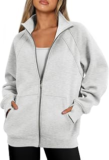 Ezymall Womens Zip up Hoodies Oversized Sweatshirts Fleece Jackets with Pockets