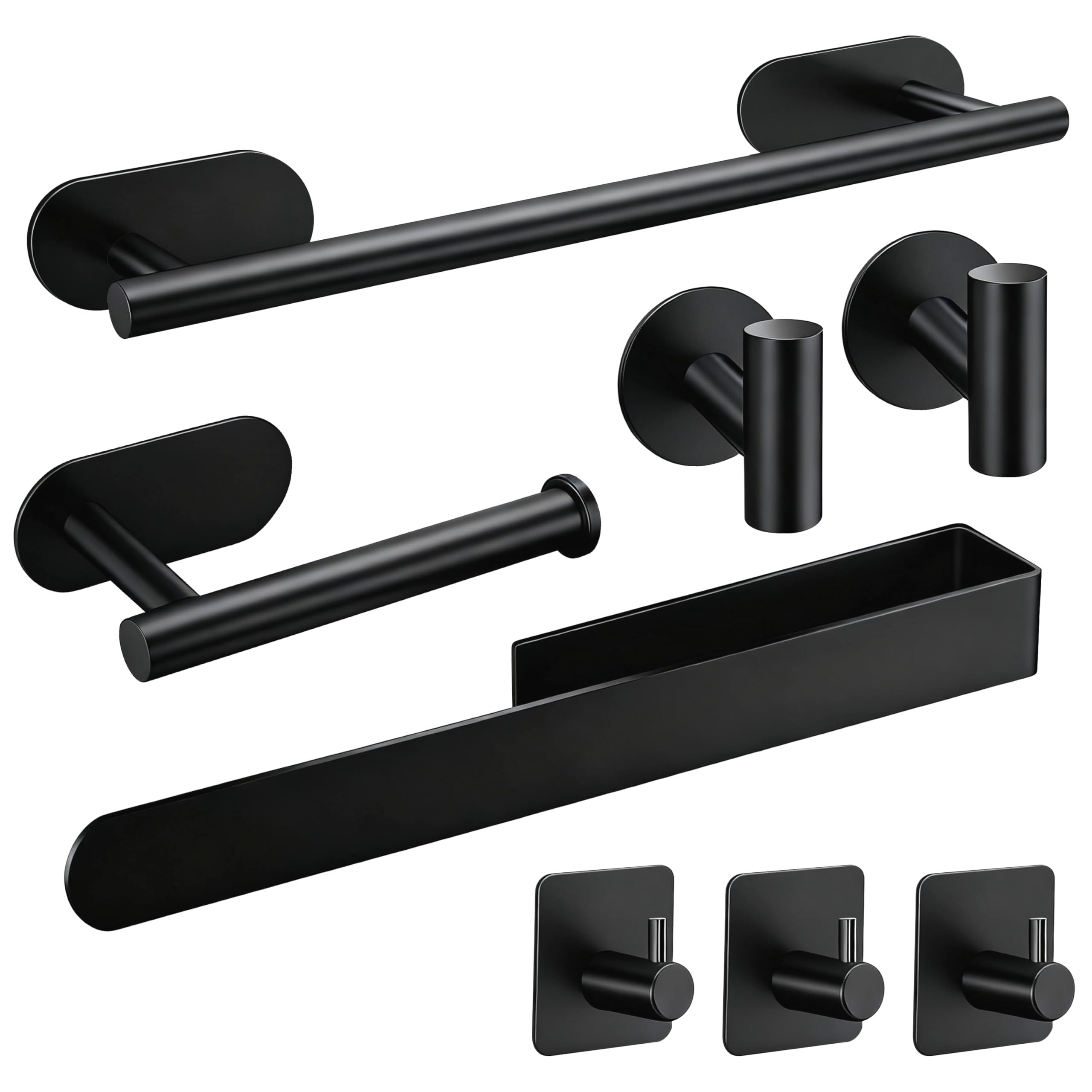 Accessori per il Bagno per Asciugamani Autoadesivi set 8PCS Acciaio Inossidabile Portasalviette da Bagno porta Carta Igienica Gancio per Accappatoio (Nero)