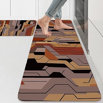 ishro home Retro Series Premium Kitchen mats for Floor Anti Slip | Machine Washable | 2 Pcs Kitchen mat | 18''x54 & 18''x28'' | (Retro Brown) - image, photos