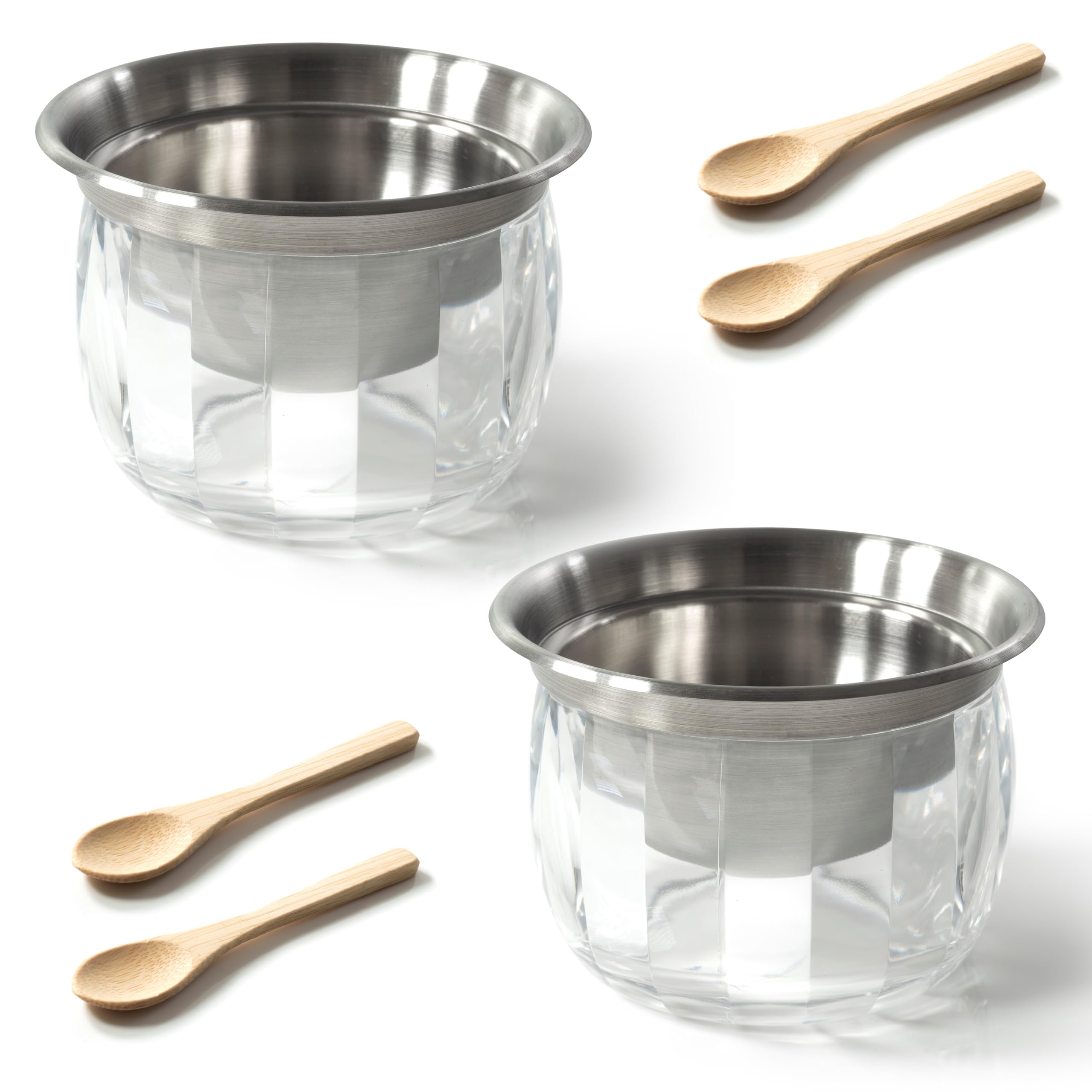 Dip Chiller Bowl 20 Oz / 32 Oz 2 Pack with Ice Bowl Base, Stainless Steel Iced Chilled Serving Dish Salad Bowls Set for Pasta, Potato Dressing or Fruit, Small