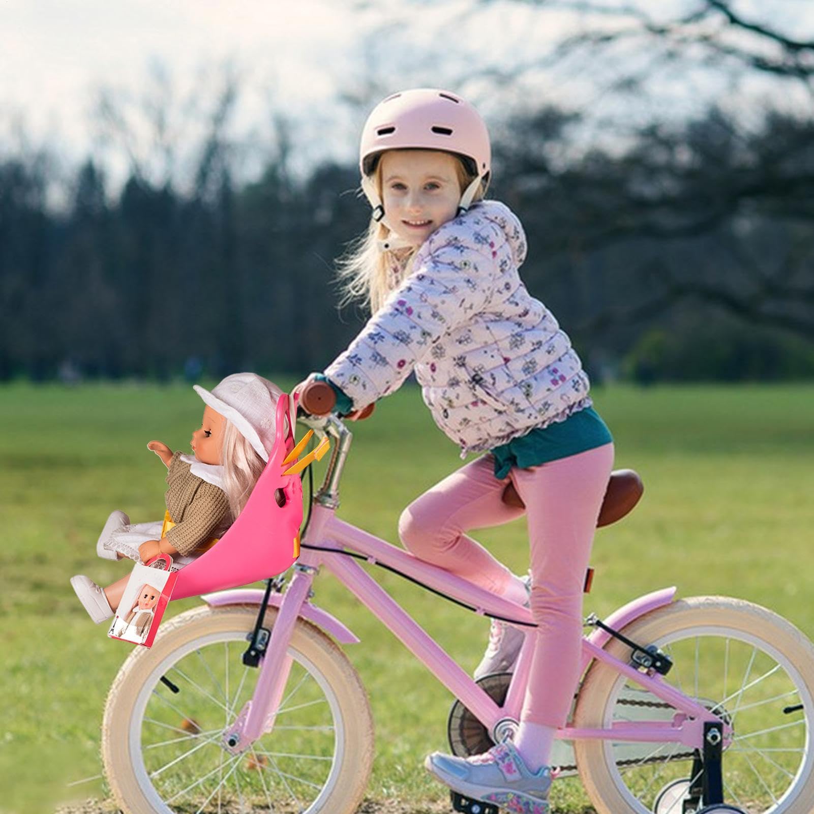Doll Bike Seat, Bike Seat for , Adjustable Decorative Toy Carrier with Safety Strap, Fun Toy Bicycle Attachment Seats for Kids Girls Boys Outdoor Riding Scooter Playtime Present — view 2