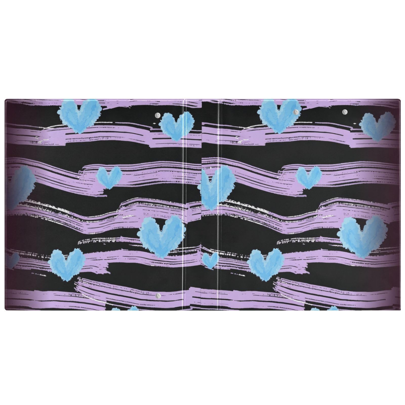 Raccoglitori scolastici da 3,8 cm, motivo a righe viola, con cuori blu