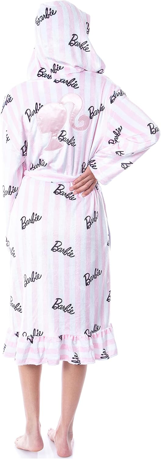 INTIMO Mattel Barbie Logo Womens' Luxury Fleece Plush Robe Hooded Bathrobe