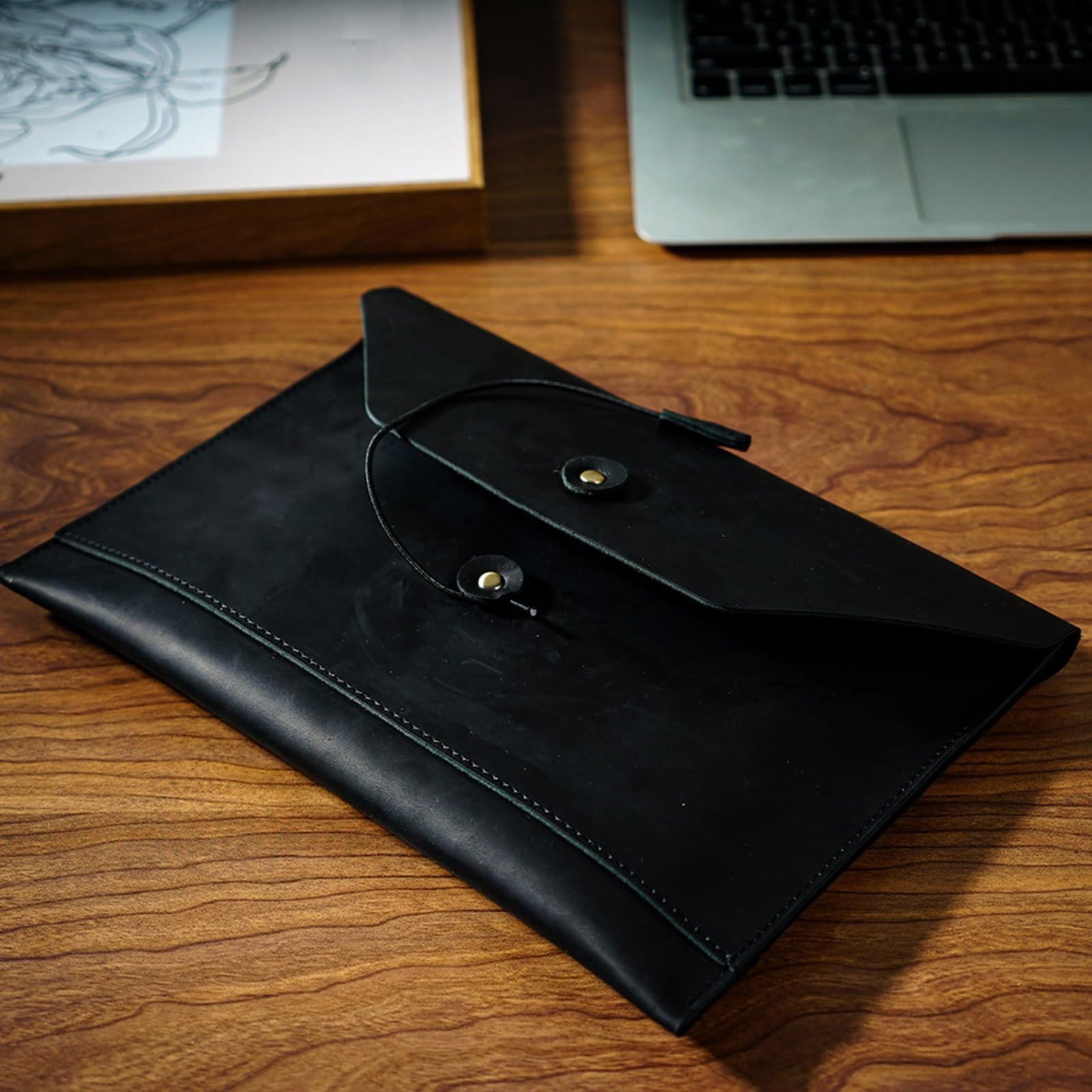 Porte-documents en cuir synthétique avec fermeture à cordon, porte-documents, enveloppe avec plusieurs emplacements pour cartes, rangement professionnel