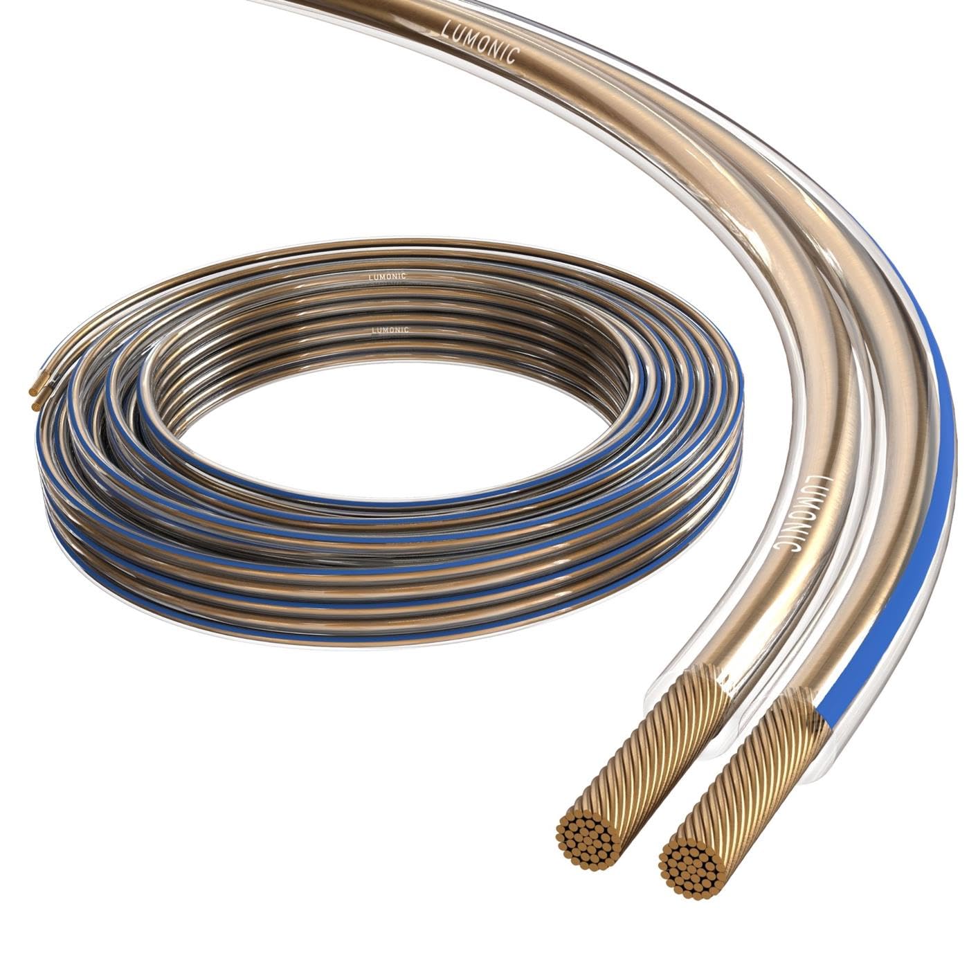 Lumonic Cavo Per Altoparlanti 10m Trasparente | 2x1,5mm² CCA, Per HiFi E Home Cinema