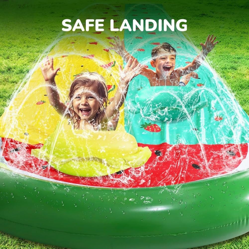 Wasserrutsche, 20ft/610cm Doble Tobogán de Agua y 2 Tablas, Tobogán Acuático Hinchable para Césped con Rociador para Niños 5 Años y Adultos, Juguetes de Verano para Jardín, Diversión al Aire Libre