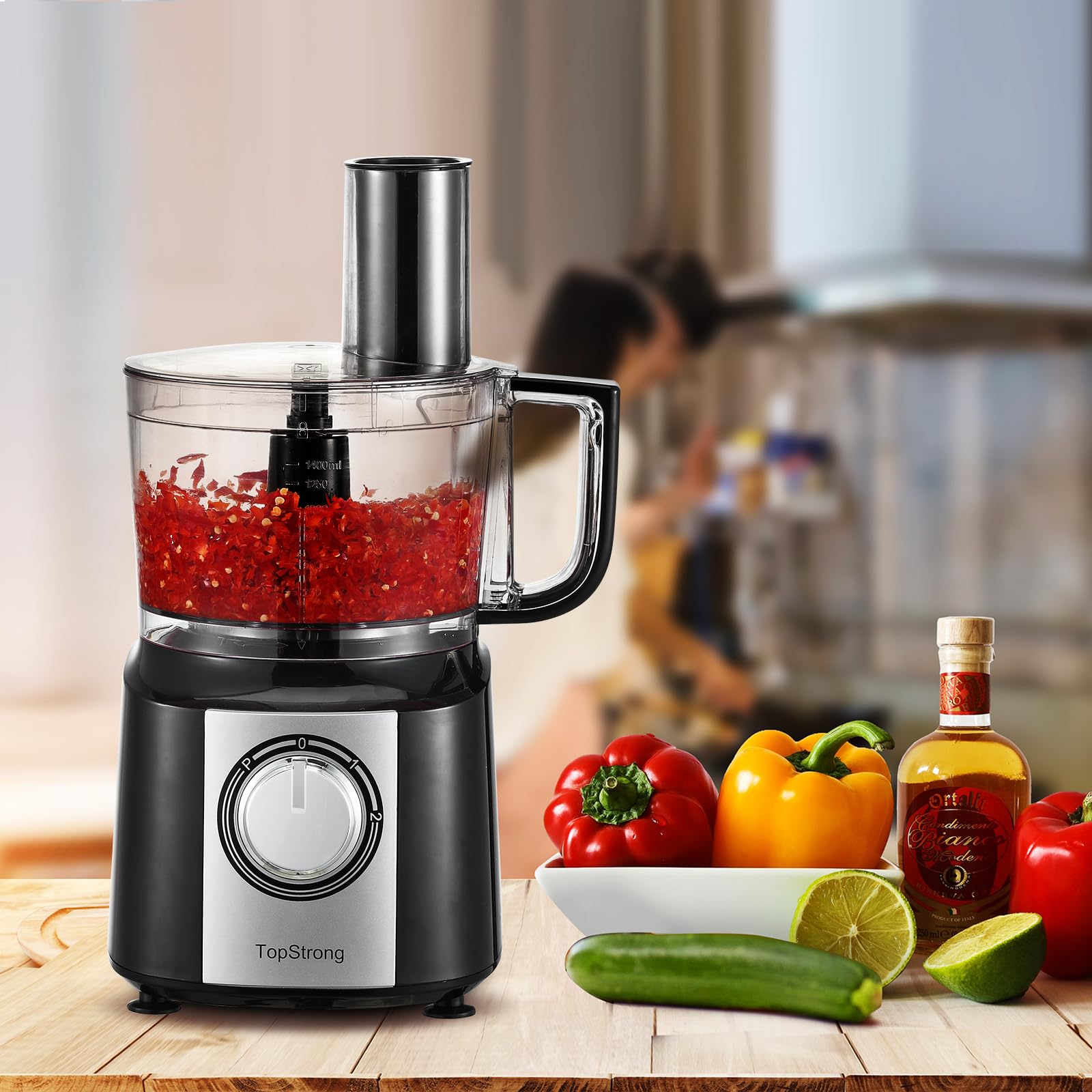 TopStrong Küchenmaschine, 800W küchenmaschine zerkleinerer, 2L Food Processor,Multizerkleinerer, Kompakt-Küchenmaschine inkl. 3 Schneidescheiben,Zerkleinerer, Knetmaschine Rührbesen, Schneebesen