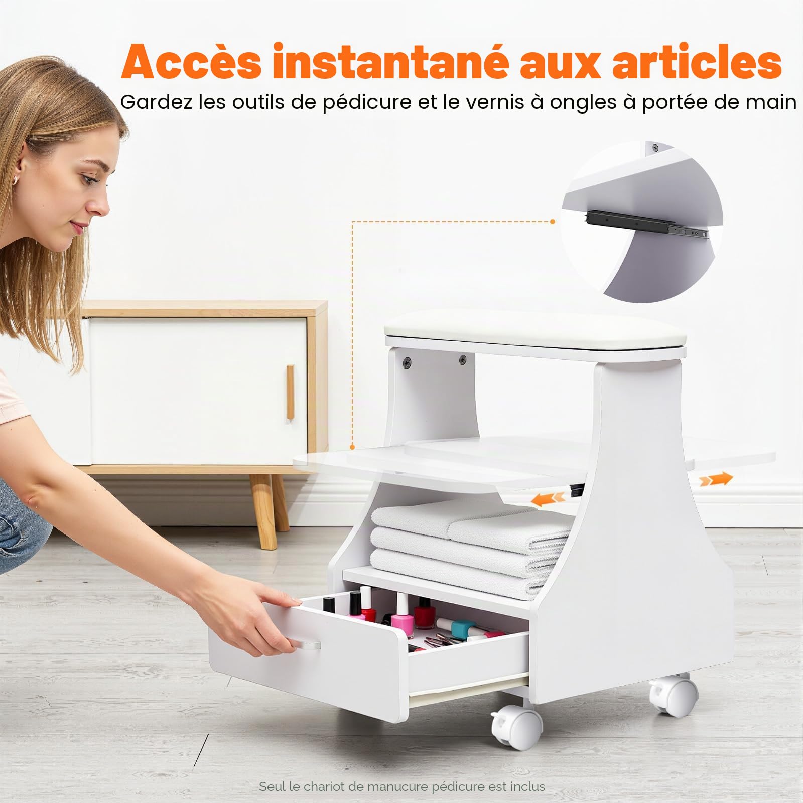 Chariot à roulettes pour bain de pied spa portable, repose-pieds, pédicure et manucure, massage