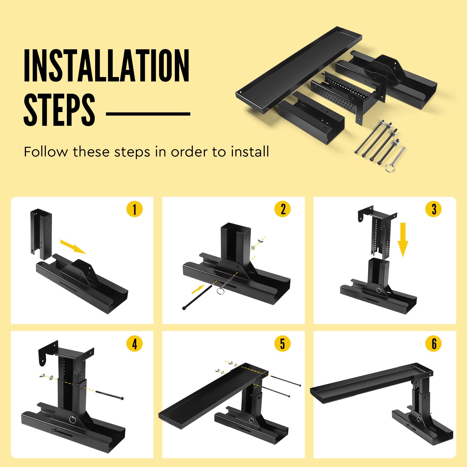 SWAWIS Plegable Extensor de Escalera de Acero Altura Ajustable 23,5-39cm, Nivelador de Escalera con Alfombrilla Antideslizante, Capacidad de Peso 150 kg, Dimensiones de Plataforma 54x13cm