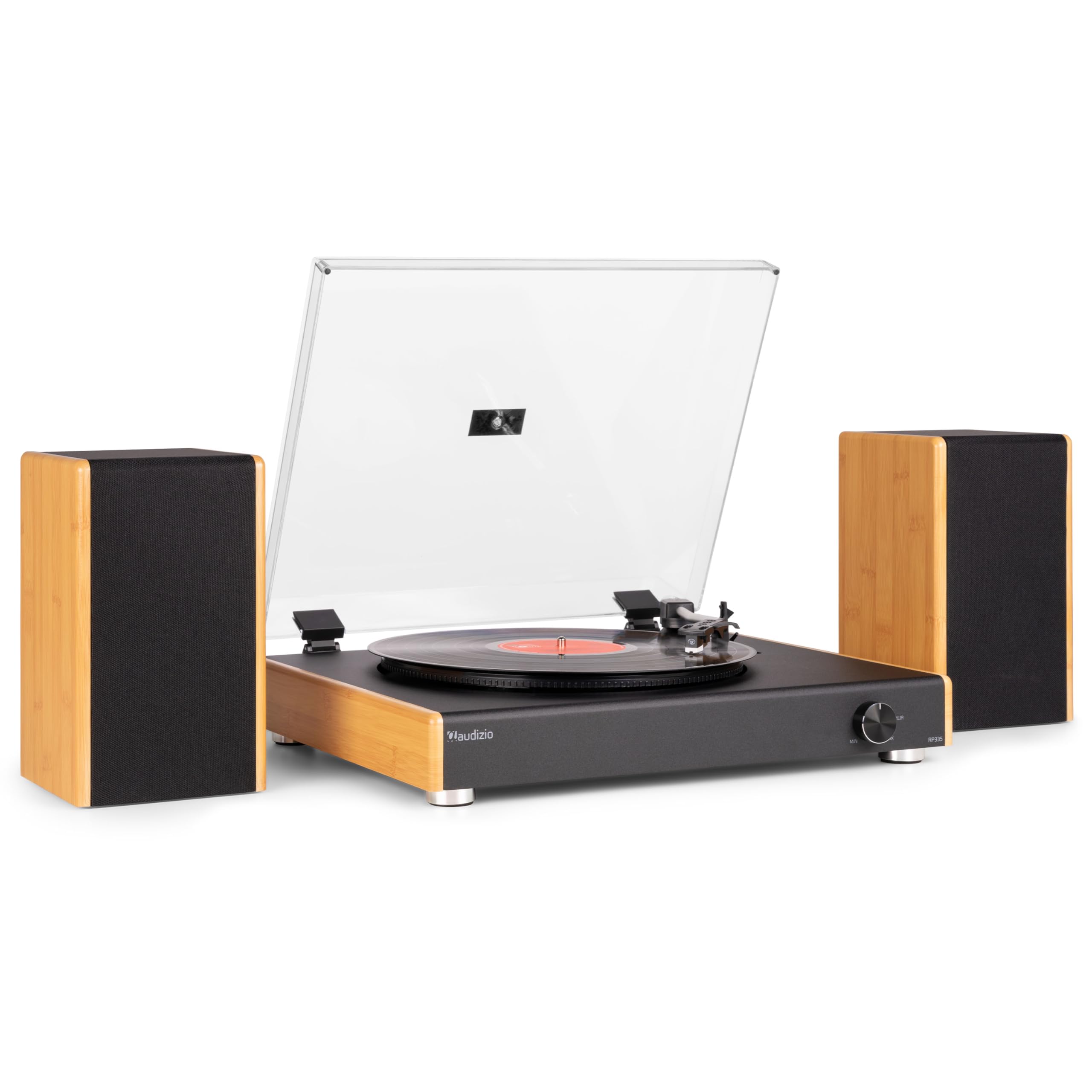 Audizio RP335 Platine Vinyle Bambou BT avec Enceintes 2x40W, Design Élégant, Lecture USB, 3 Vitesses, Fonction Enregistreur, Idéal pour Les Audiophiles et Collectionneurs de Vinyles
