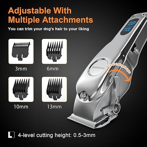 Miniatura 6 de Cortapelos para perros para aseo, cortadora profesional de peluquería para perros, pelo grueso y pesado, bajo ruido, inalámbrico, pantalla LED,