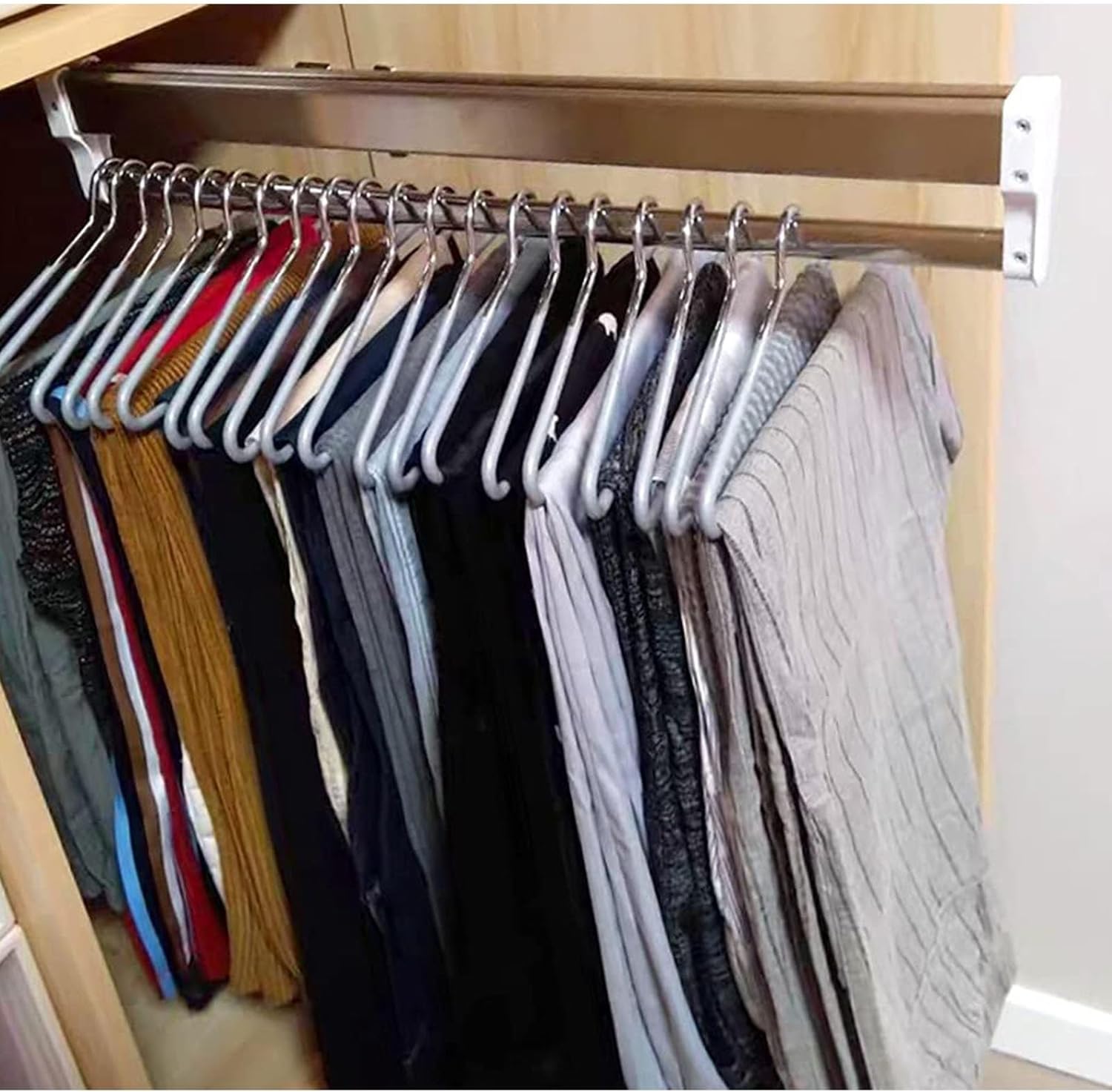 Extendable Pull Out Closet Rod - Sliding Wardrobe Closet Rod, Extendable Clothes Rail with 2 Sliding Track, Pull Out Closet Rod Adjustable 30-80cm Wardrobe Rail Clothes Rack (Size : 70CM)