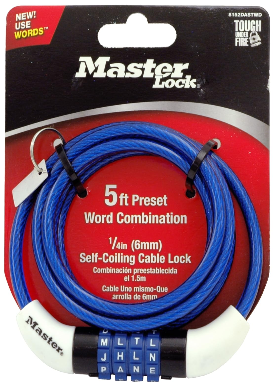 Master Lock 8152DASTWD Samodzielnie zwijająca się blokada kablowa, żółta, 1 sztuka