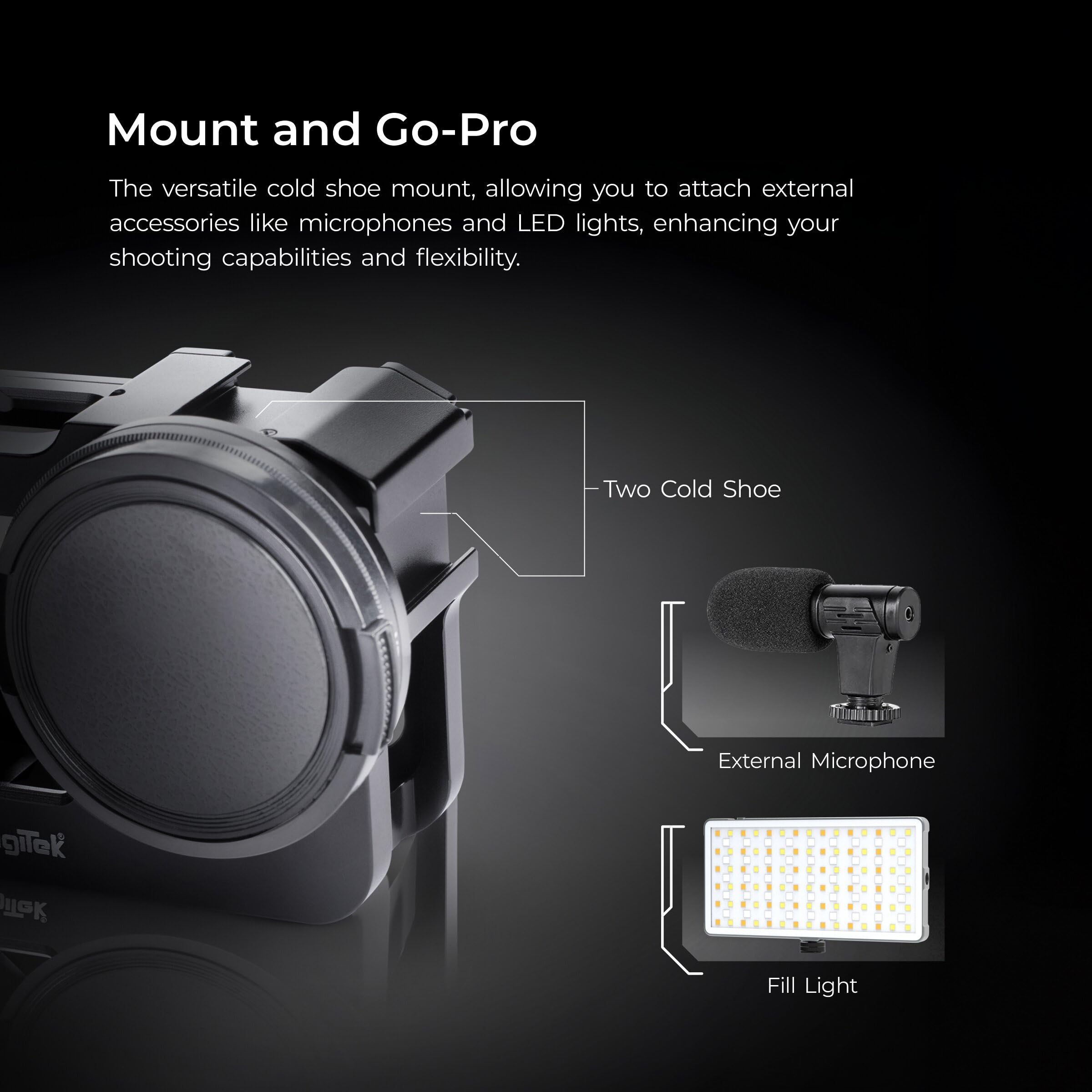 DIGITEK® Cam Cage for GoPro Hero 12, Lightweight Aluminum Body, 52mm Filter Interface, 1/4" & 3/8" Screw Holes, Mount LED Lights & External Mics, Ideal for Adventure Riding & Outdoor Vlogging 3