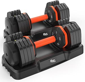 UKEEP Adjustable Dumbbells Set, 5LB to 25LB Dumbbells, 15LB to 55LB, Anti-Slip Handle for Home Gym
