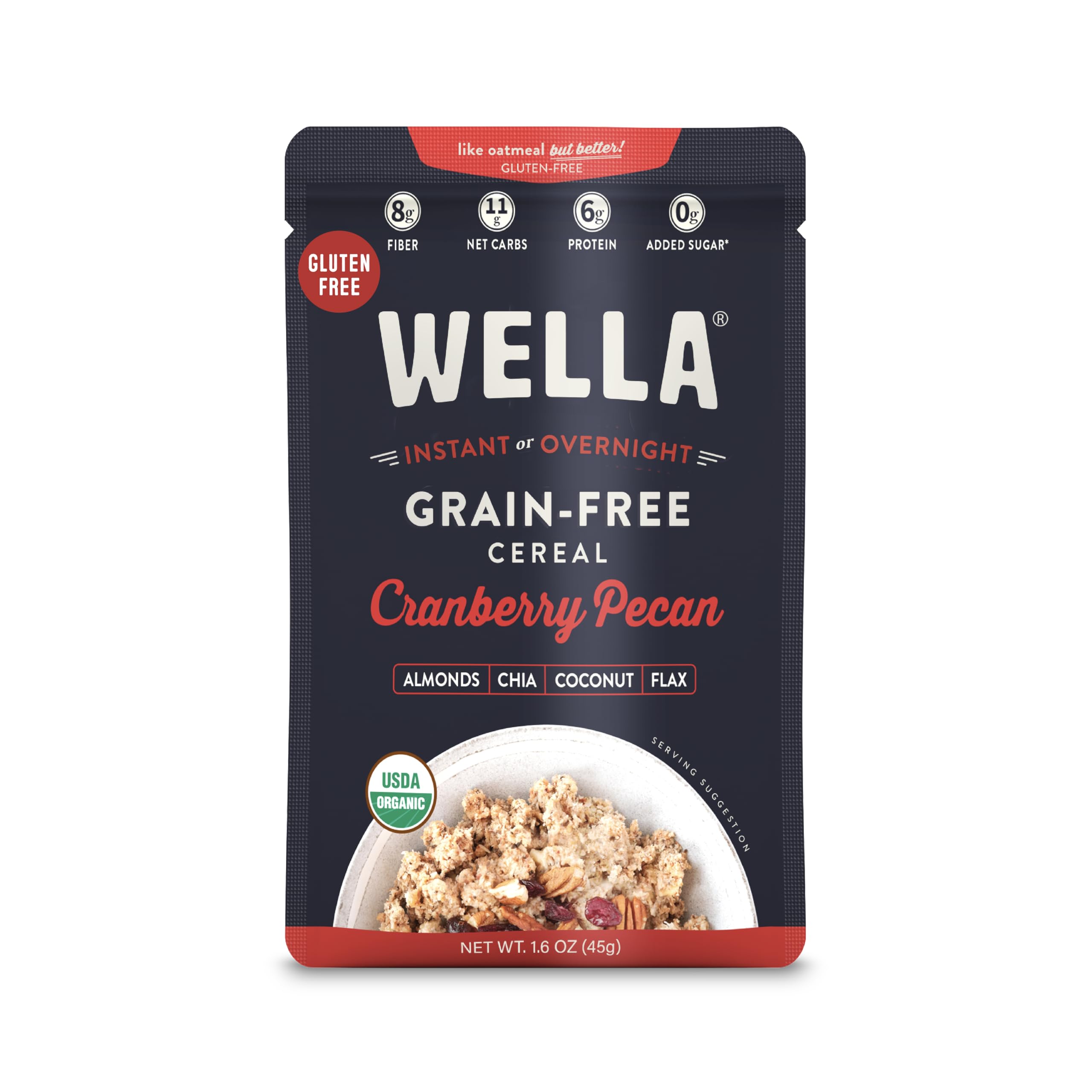 Wella Cereal Oatmeal Alternative, Gluten-Free Breakfast Hot Cereal, Grain-Free Paleo Organic Vegan High Protein Superfood, Plant-Based Non-GMO, Low in