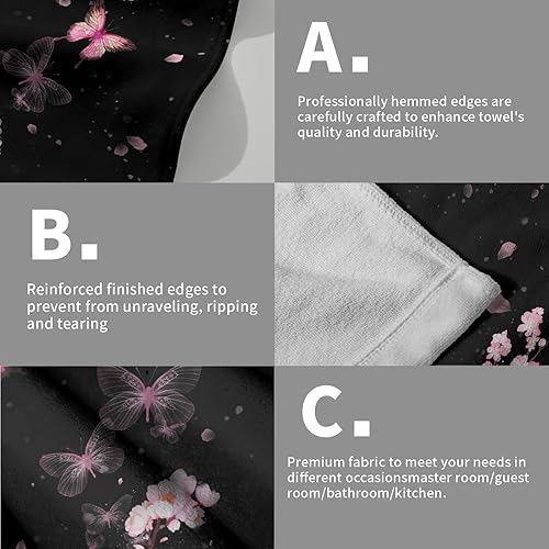 Miniatura 5 de Giwawa Toalla de mano con diseño de flor de cerezo rosa  Juego de 2 toallas de baño con mariposas abstractas de flores de Sakura y ramas de sakura,