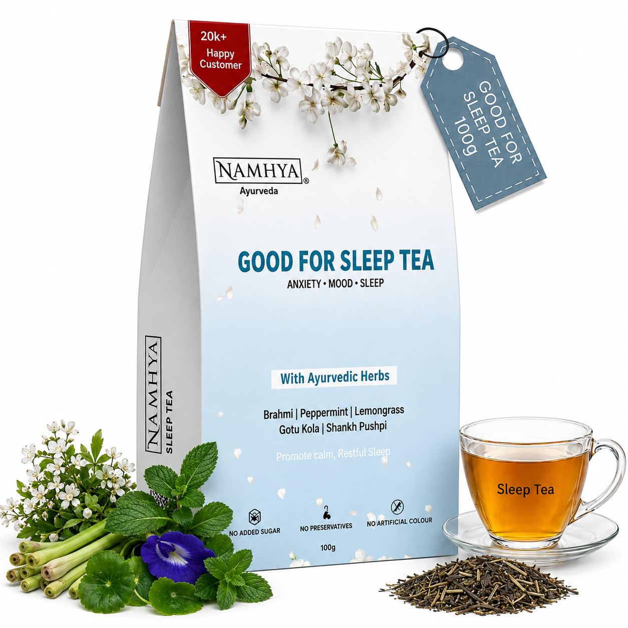 Namhya Sleep Tea (100g) | Ayurvedic Herbal Tea with Chamomile, Lavender, Peppermint & Lemongrass | Natural Sleep Aid for Insomnia | Caffeine-Free | Loose Tea Leaves-image-32