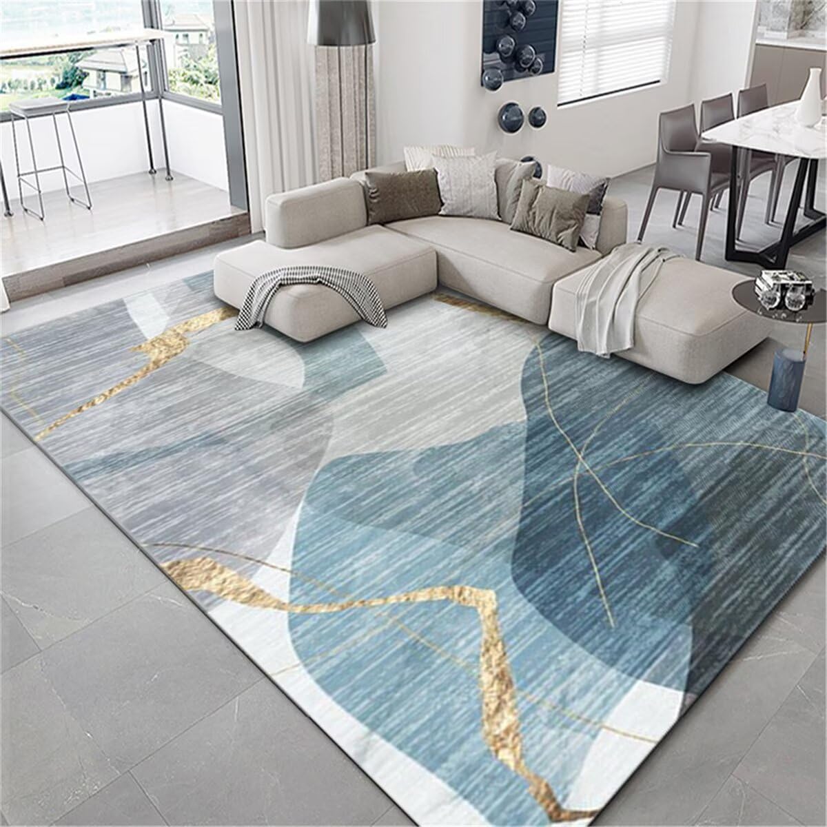 Mobile Salone Tatami Tappeto Decorazione della curva della linea dipinta fuzzy grigio-blu Tappeto Di Natale 120X170CM