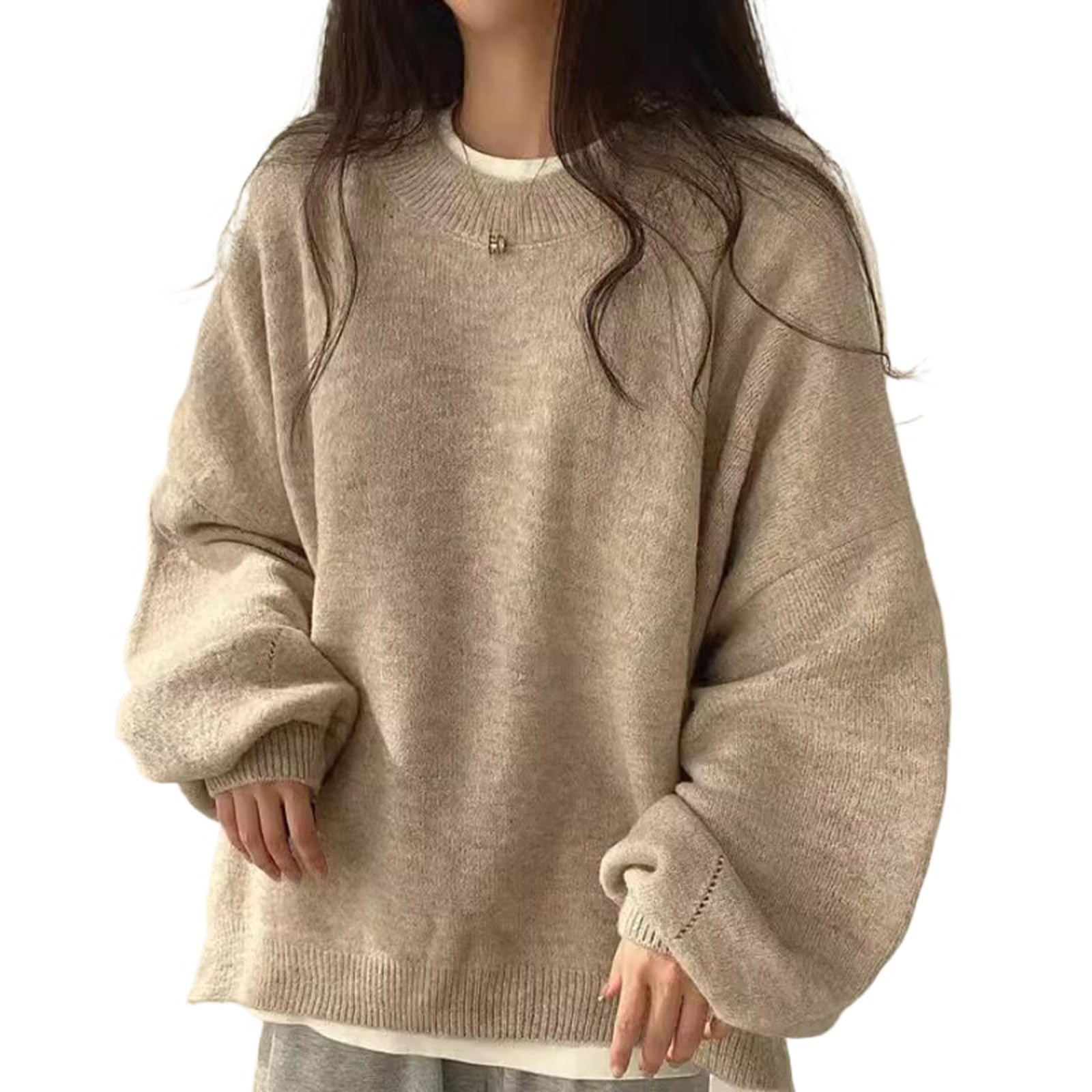 Générique Pulls Oversize à col Rond pour Femmes, Pull à Manches Longues en Maille épaisse, Blouse Ample décontractée et Douce
