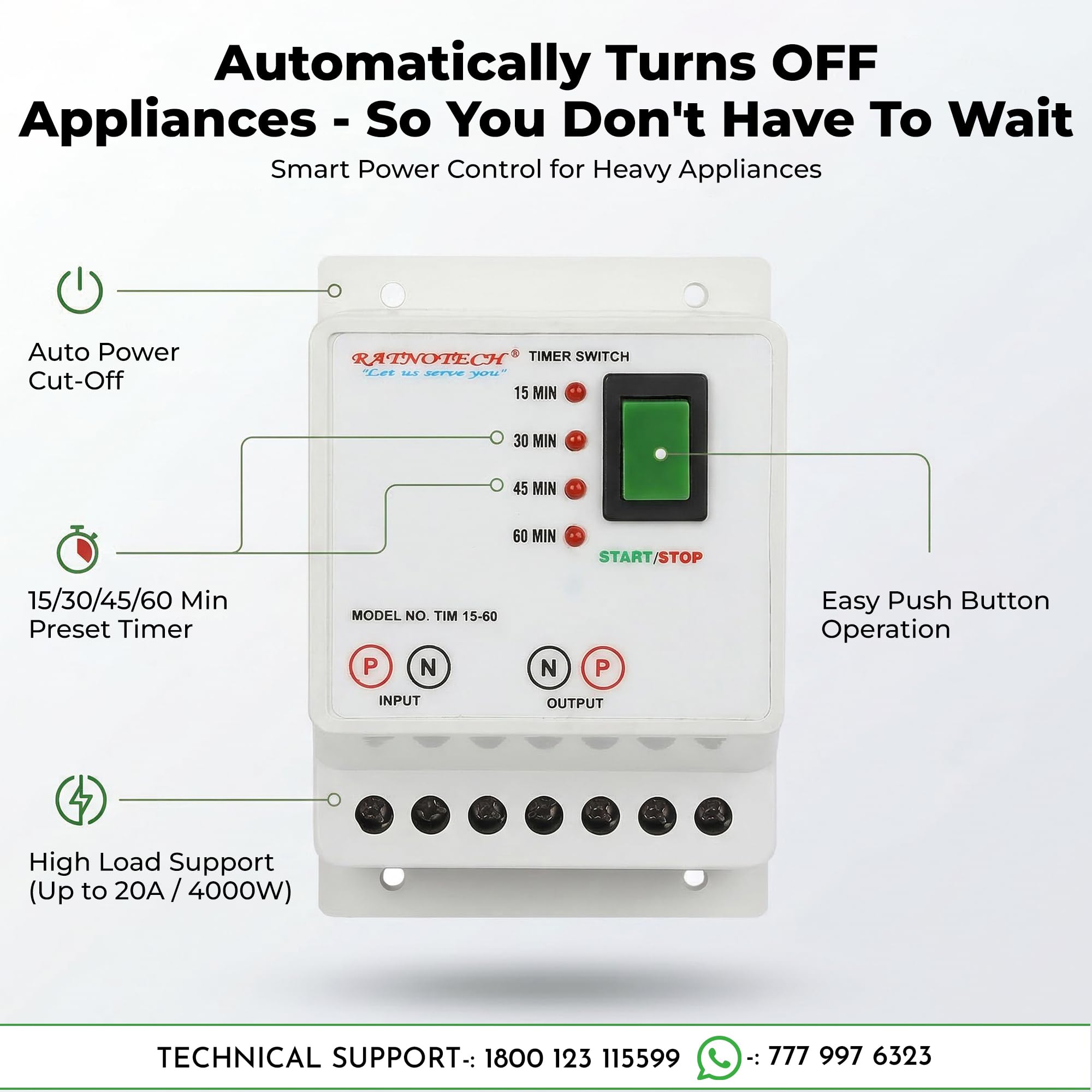 RATNOTECH Automatic Cut-Off Timer Switch for Geyser, Water Pump, Heater & Exhaust | Smart Programmable Controller with Multiple Timer Settings | 15-Month Warranty (15-30-45-60M) — Amazon image 8