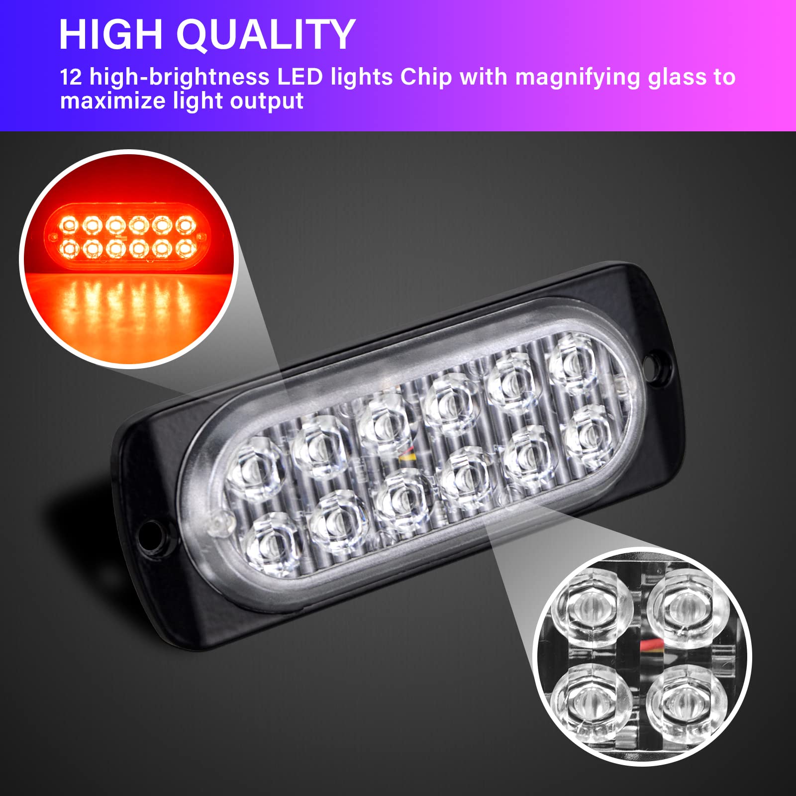 RIGIDON 2 Piezas 4.3 pulgada 12 led luz estroboscópica emergencia, 12v 24v faros antiniebla barras de luz led para trasera off road camión, coche, ATV, SUV, 4x4, barco, rojo impermeable IP67