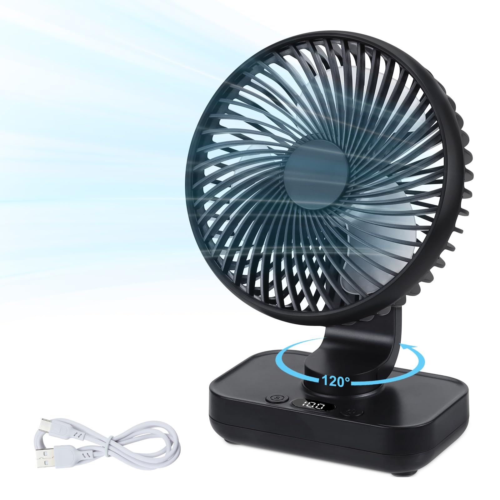 Ventilateur de table USB portable ultra-silencieux rechargeable 4 vitesses