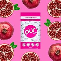 Vista 4 de PUR - Chicle de sabor menta y granada elaborado con 100 % xilitol, sin azúcar, aspartamo ni transgénicos, vegano, 55 chicles (paquete de 3 unidades)