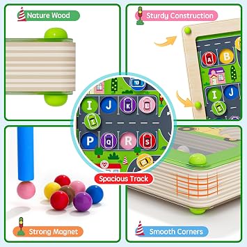 Magnetic Maze 2 in 1 Double Side Color and Number Maze Alphabet Puzzle Board for 3-5 Boys and Girls Kids Montessori Educational Toys (Car, One Size)