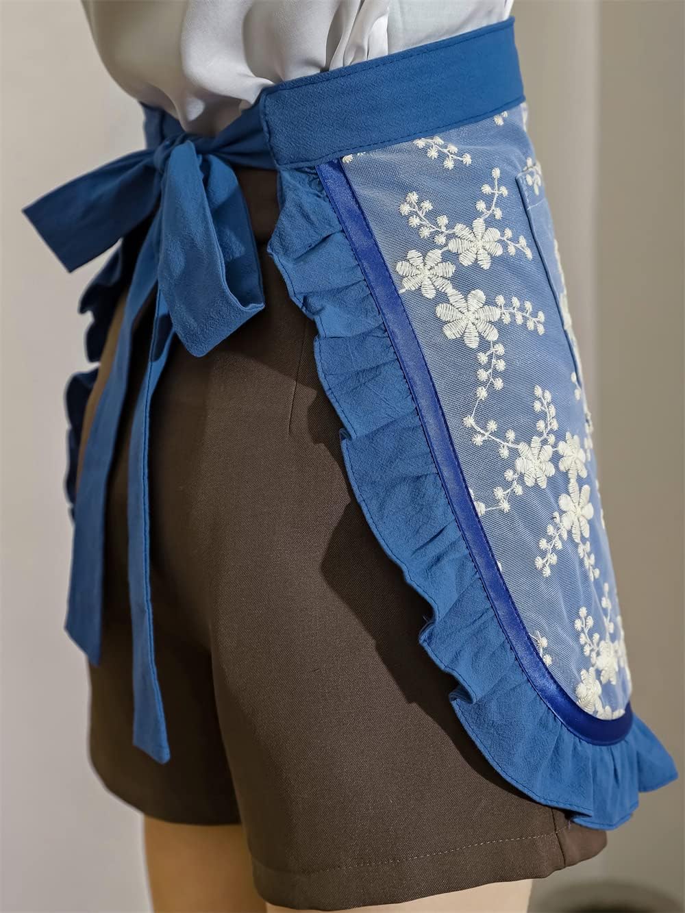 Waist Apron for women - Lovely Half Apron Cotton Lace Embroidered Server Waitress Apron Short Apron for Womens Girls - Image 3