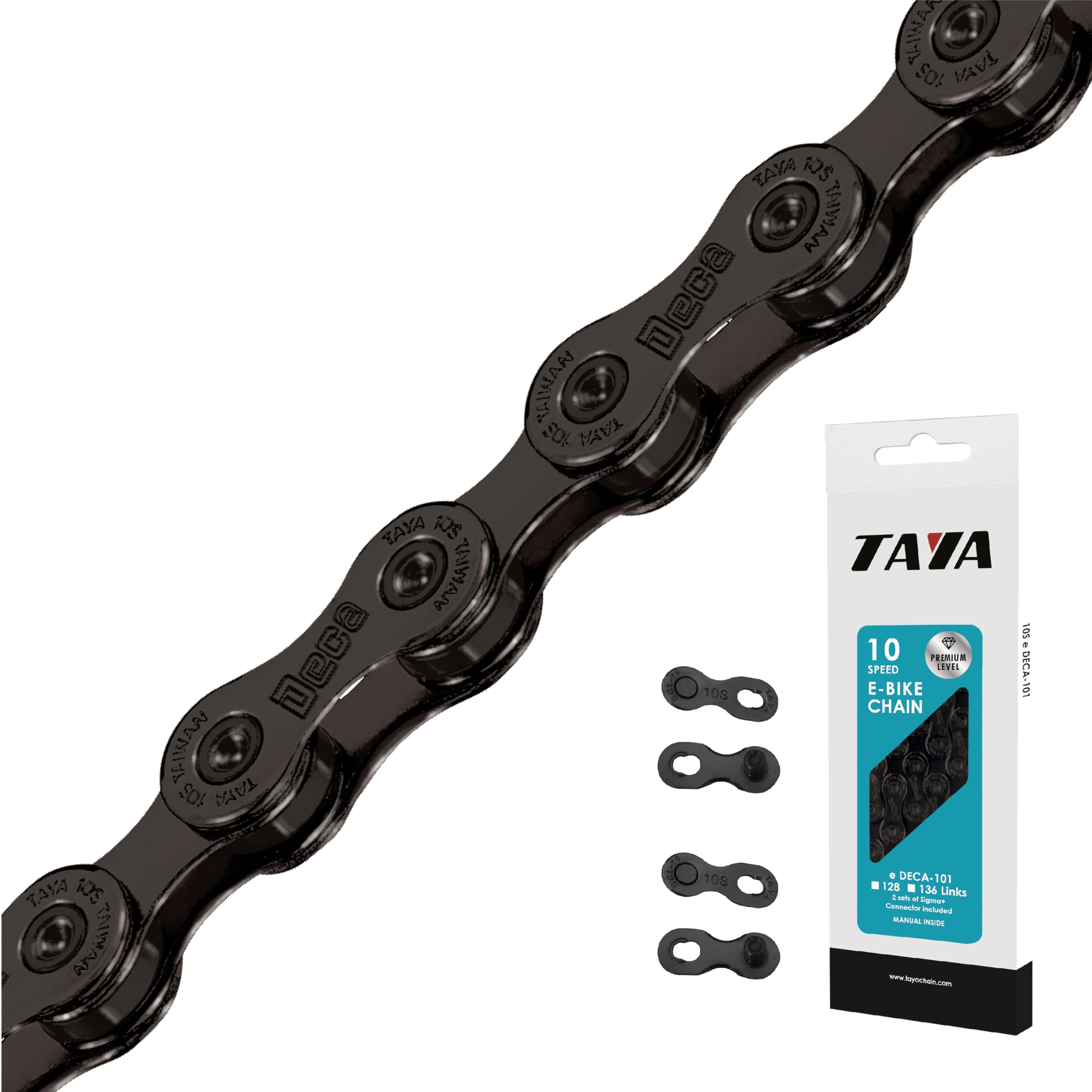 TAYA e-DECA-101 10-Speed Bike Chain, 136 Links, Titanium Black, Durable and Smooth Shifting, for E-Bike, Gravel and MTB