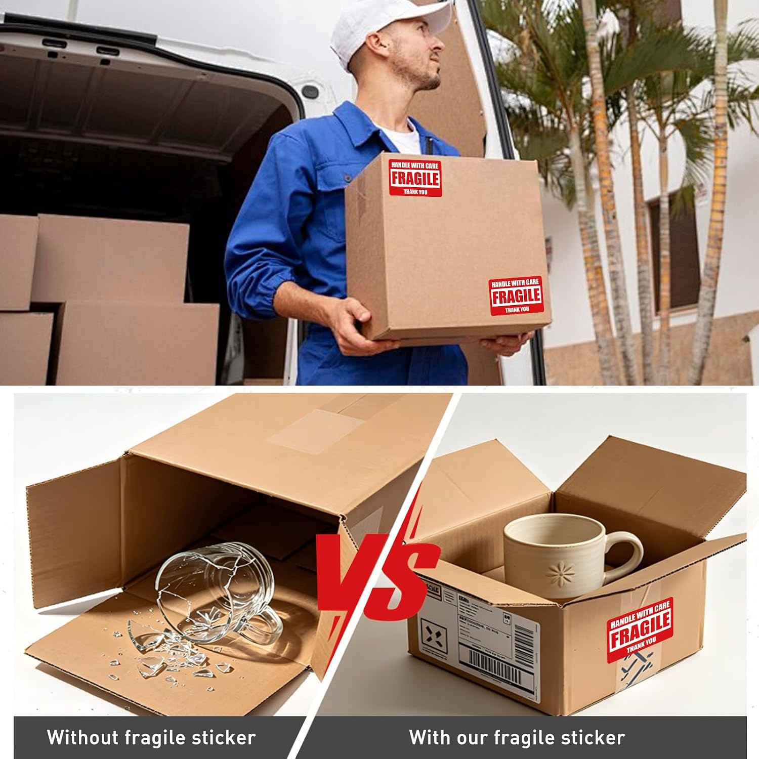 Wanguagua 600 PCS 3x2 Inch Fragile Stickers for Shipping and Moving