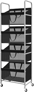 STO STO 4-Tier Vertical Rolling Laundry Hamper, Removable Bags, Black Mesh
