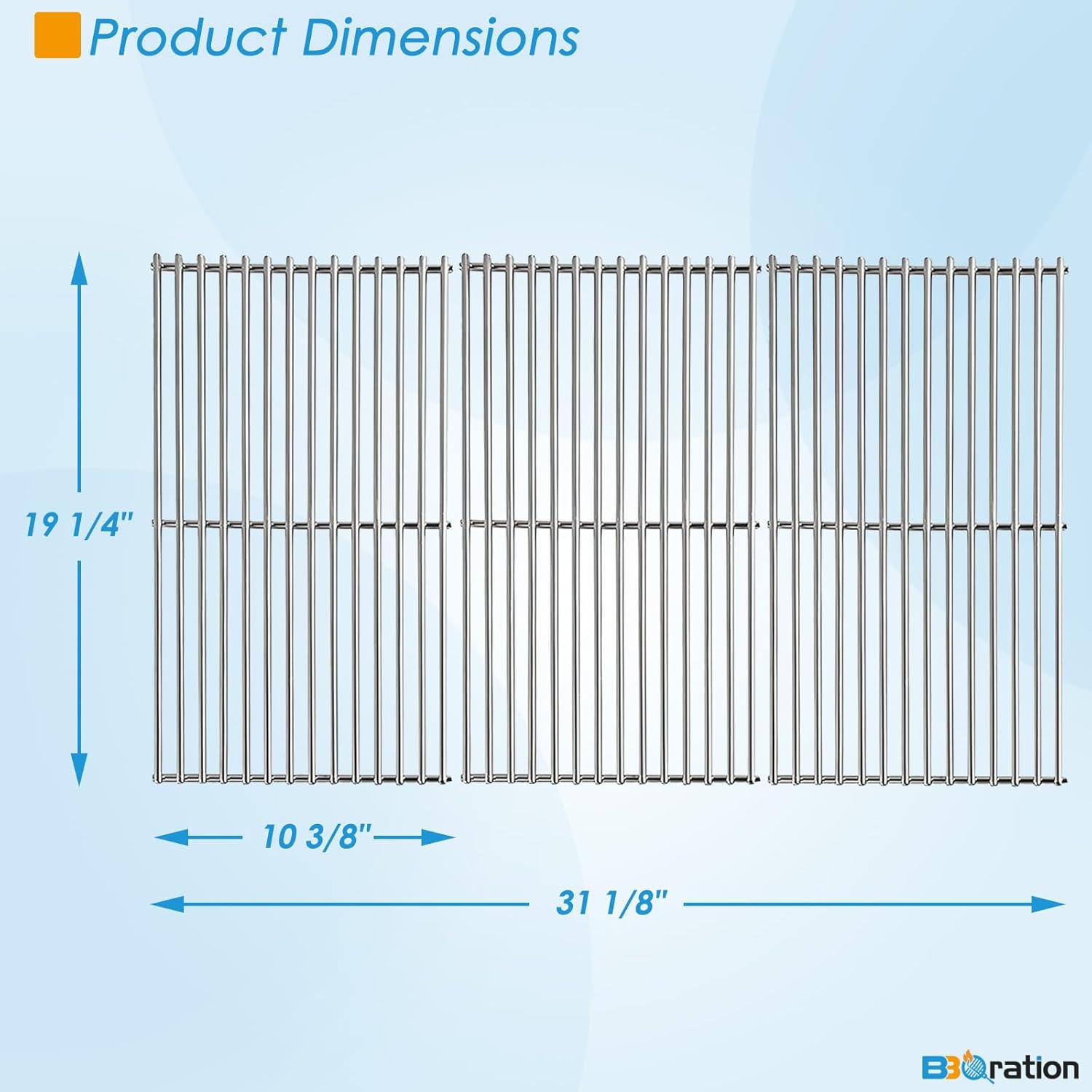 19 1/4" Cooking Grates Replacement Parts for Nexgrill, Kitchen Aid, Kirkland, Jenn Air, Brinkmann and Other Grill, 7MM Solid Stainless Steel Cooking Grid for Members Mark