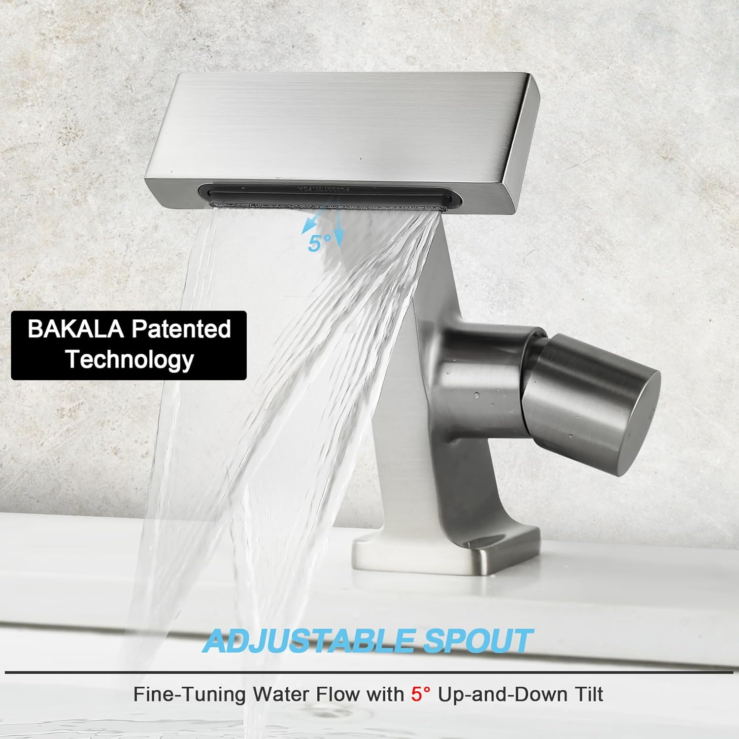 BAKALA Bathroom Sink Faucets Brushed Nickel, Waterfall Bathroom Faucet 1 Hole, Single Handle Brass Bathroom Faucet Deck Mount with 2 Supply Hoses for Basin Lavatory Vanity - Image 3
