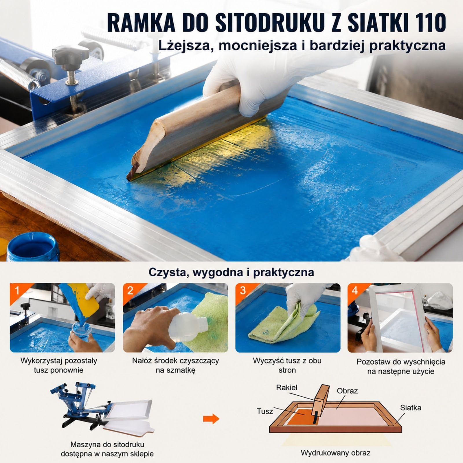 Zestaw sitodrukowy, 6 aluminiowych ram z siatką poliestrową i taśmą uszczelniającą na projekty T-shirt DIY
