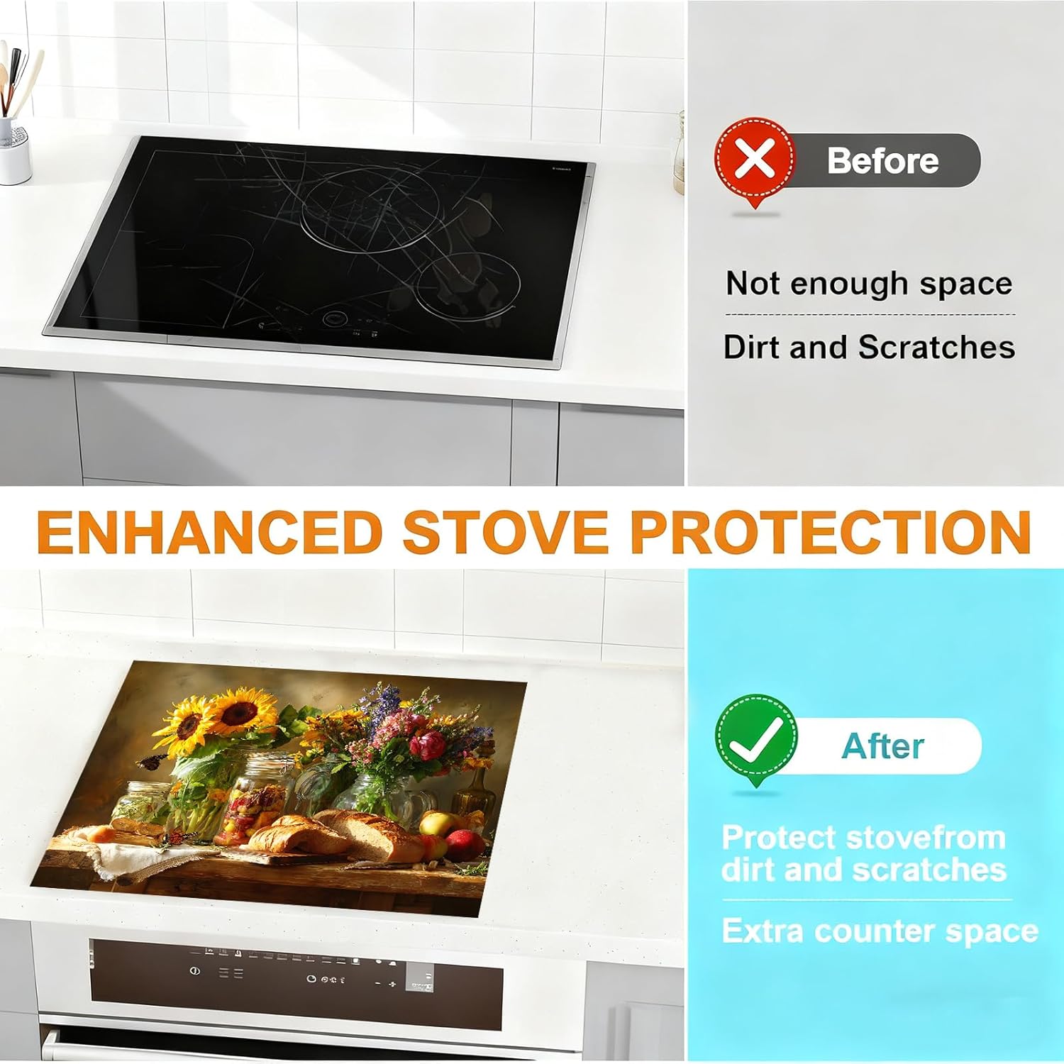 Stove Top Cover for Electric Stove 28.3×20.5 inches, Sunflower Kitchen Stove Cover Board, Heat Resistant Stove Top Protector with Food Still Life (warm yellow)