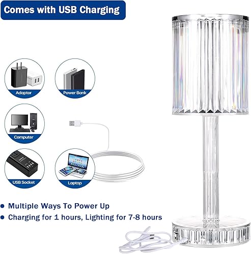 Miniatura 5 de 3 Way Dimmable Rechargeable Cordless Lamp,Portable Mini Boho Table Light,Top Touch Control Small Lamps,Battery Operated Acrylic Nightstand Light for