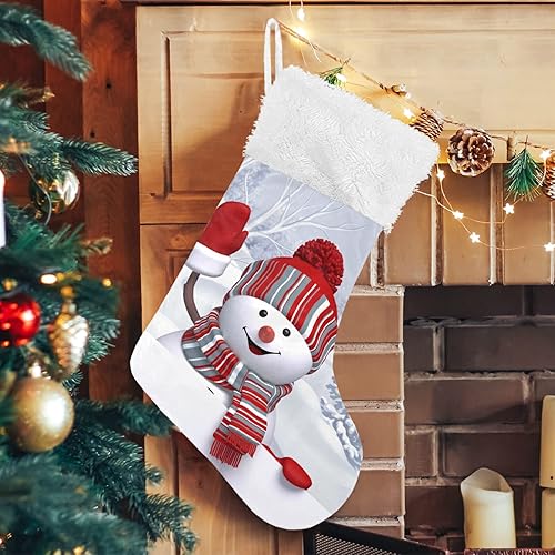 Miniatura 1 de ALAZA Calcetines de Navidad divertidos muñeco de nieve agitando mano clásica personalizada decoración de calcetines grandes para la familia