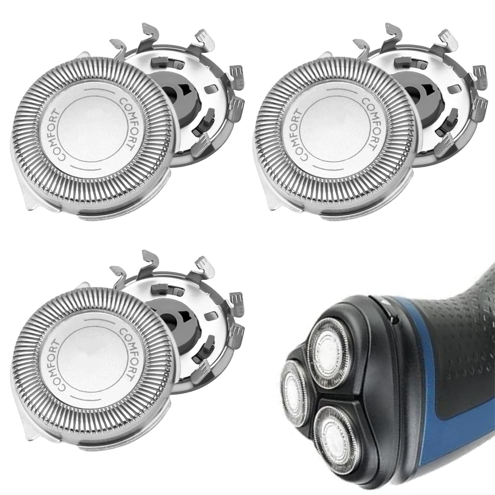 3pcs replacement heads for philips shaver, for philips electric shaving blades series 1000, 2000, 3000, at8xx, at7xx, pt7xx 360° dual blade rotation system self-sharpening shavers blades cutting heads