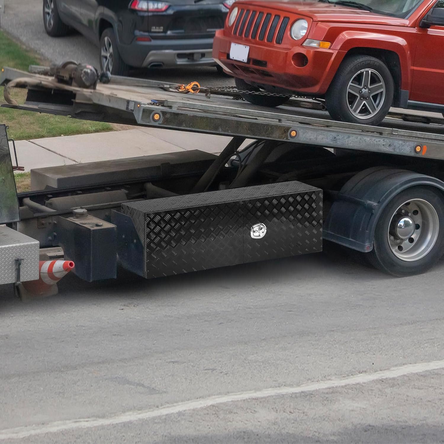 60 Inch Underbody Truck Box Aluminum with Barn Door,60" x 18" x 24" Tool Storage Organizer Toolbox For Pickup,Truck Bed,Van,Trailer,Heavy Duty Waterproof Black box