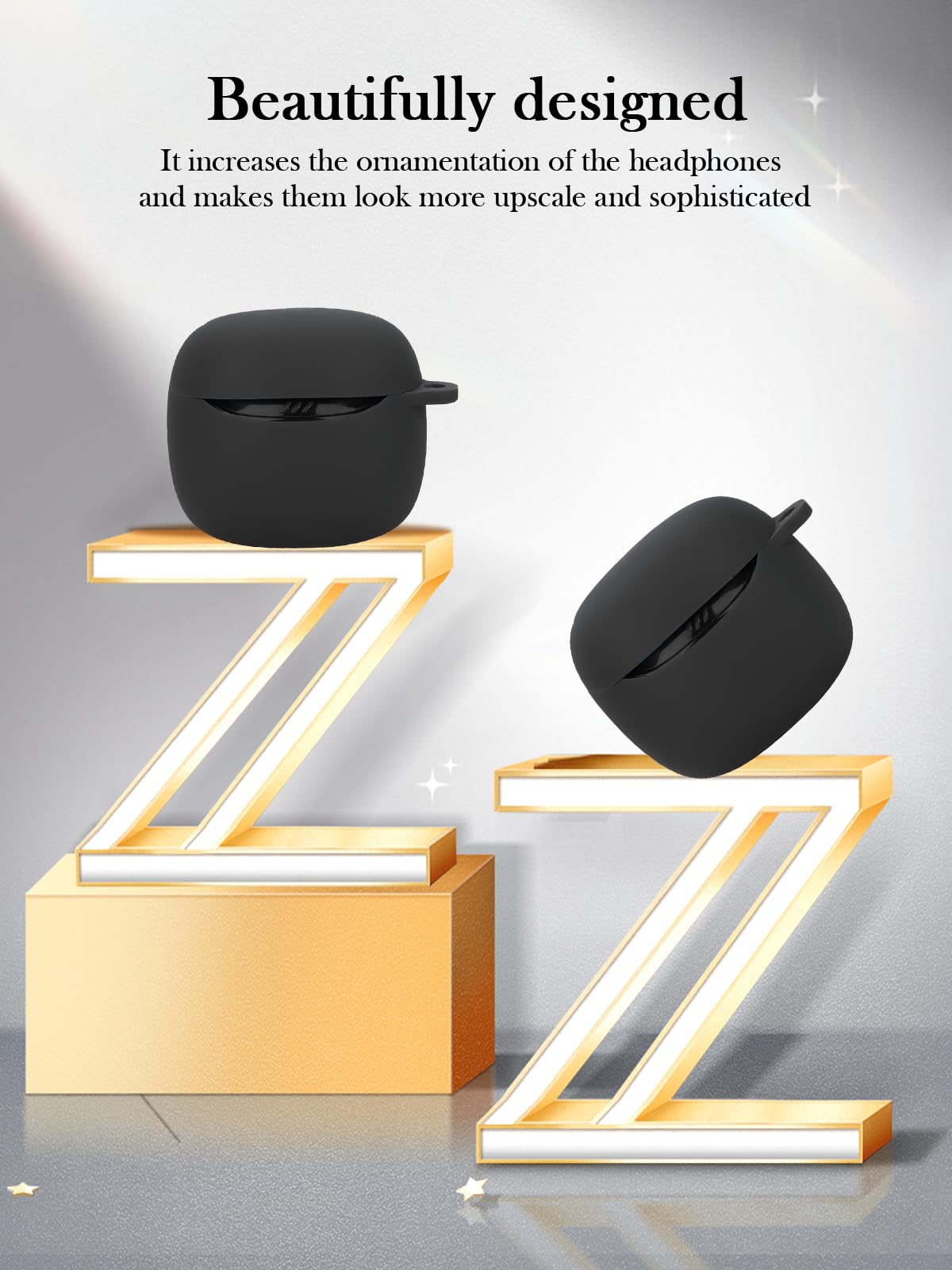 Schutzhülle für JBL Tune Flex 2-True kabellose Geräuschunterdrückung, weicher Schutz, stoßfest, BOVUGAC Silikon-Schutzhülle mit Schlüsselanhänger, Reinigungsset und Umhängeband, Schwarz