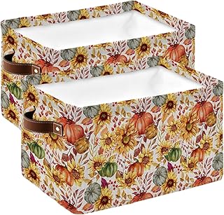 Thanks Harvest Fall Large Storage Baskets Bins Autumn Thanksgiving Pumpkin Sunflower Collapsible Storage Box Laundry Organizer for Closet Shelf Nursery Kids Bedroom 15x11x9.5 2 Pack