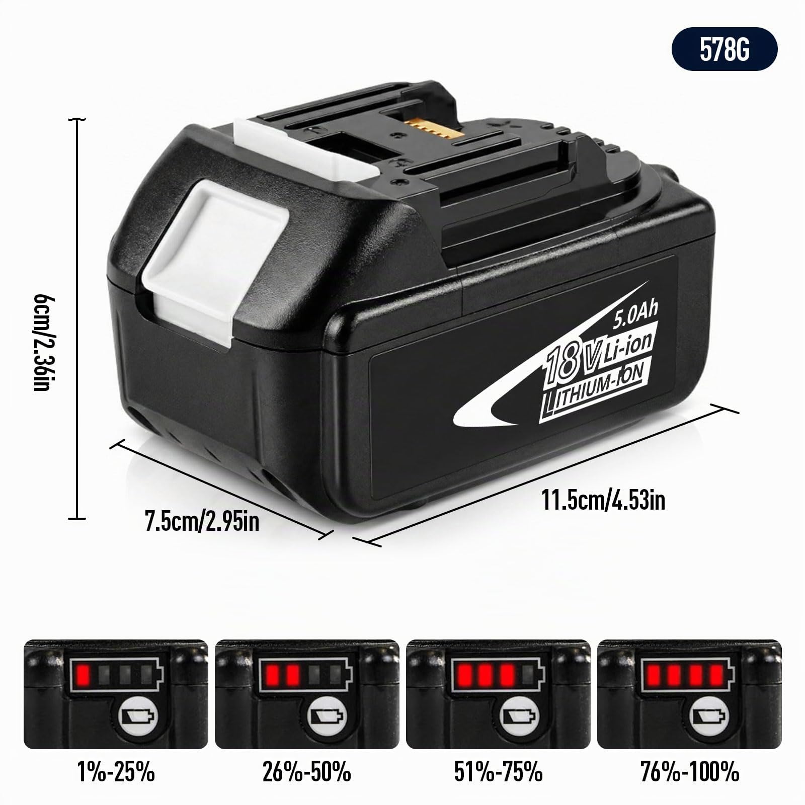 Batteria di Ricambio per Makita 18V 5.0Ah, Batteria agli Ioni di Litio Compatibile con BL1830 BL1840 BL1850 BL1860 BL1830B BL1840B BL1850B BL1860B, Indicatore LED, per Trapani e Utensili LXT