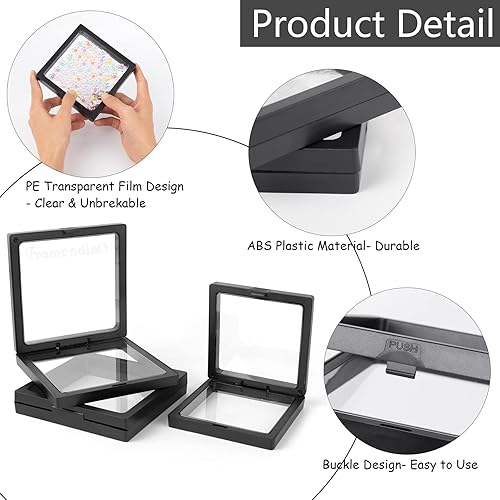 Miniatura 5 de Framendino, Paquete de 10 vitrinas flotantes 3D negras con marco flotante Challenge para exhibir monedas, soportes de exhibición flotante, caja de