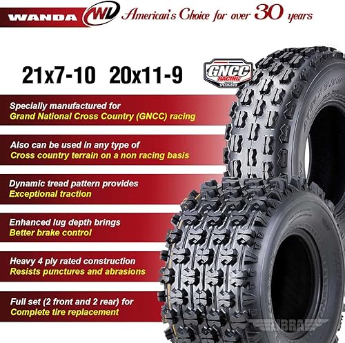 Miniatura 7 de WANDA Sport ATV Neumáticos 22x7-11 y 22x10-9 GNCC Racing Neumáticos compatibles con Honda Recon 250 Suzuki Ozark 250