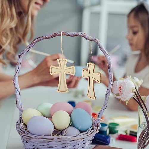 Miniatura 9 de 12 cruces de madera para manualidades, piezas de madera sin terminar, piezas de madera, adornos colgantes de cruz de pared con cuerda de yute para