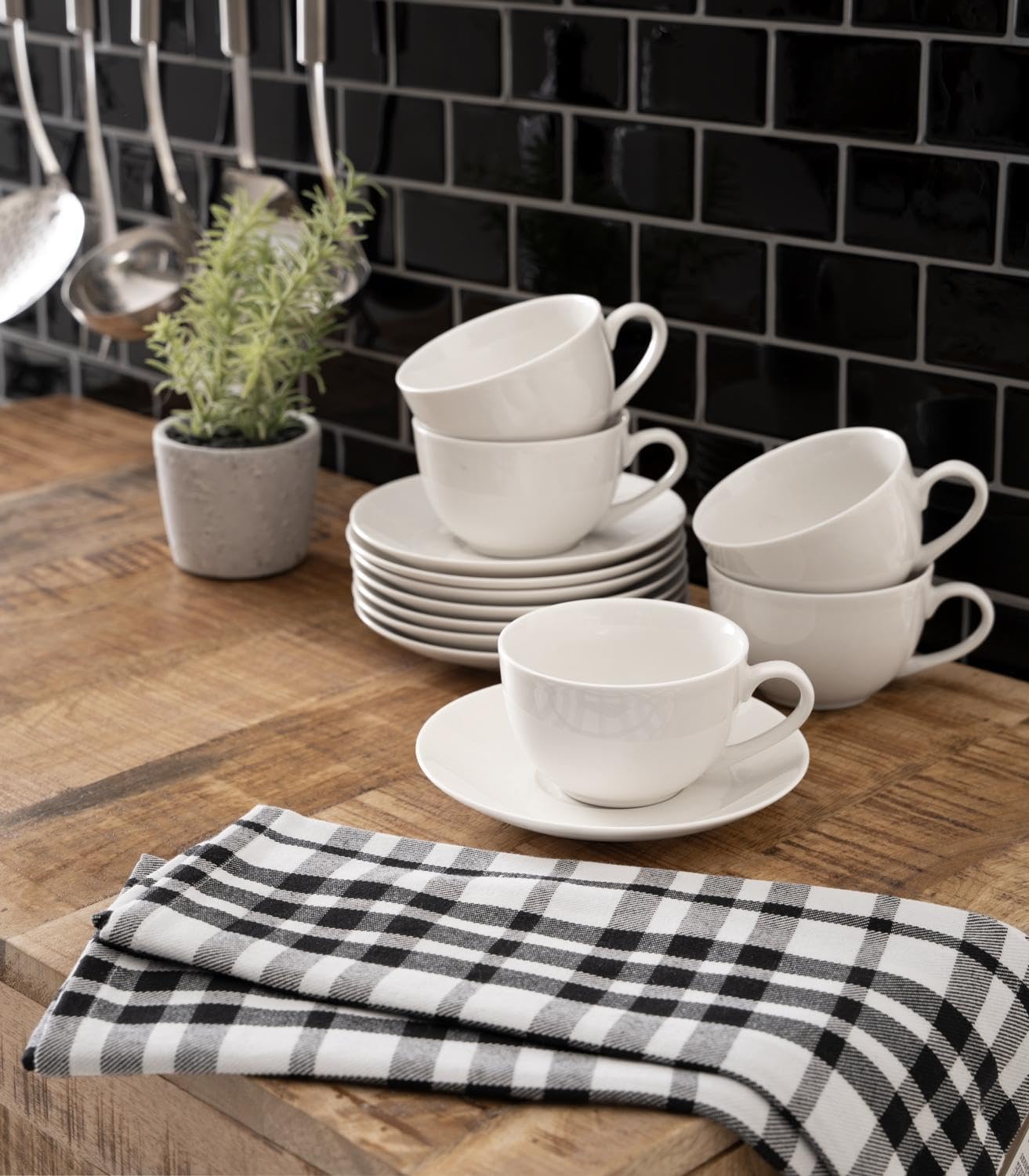 Cappuccinotassen mit Untertasse - 220 ml - Weiß - Bone China - 8er Set