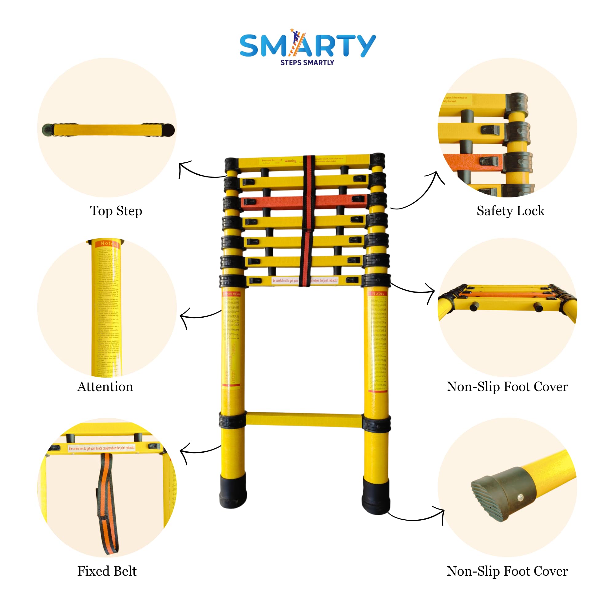 Smarty 3 Meter Portable Lightweight Adjustable Compact Stable 10 Feet  Telescopic FRP Ladder for Home and Outdoor : Amazon.in: Home Improvement